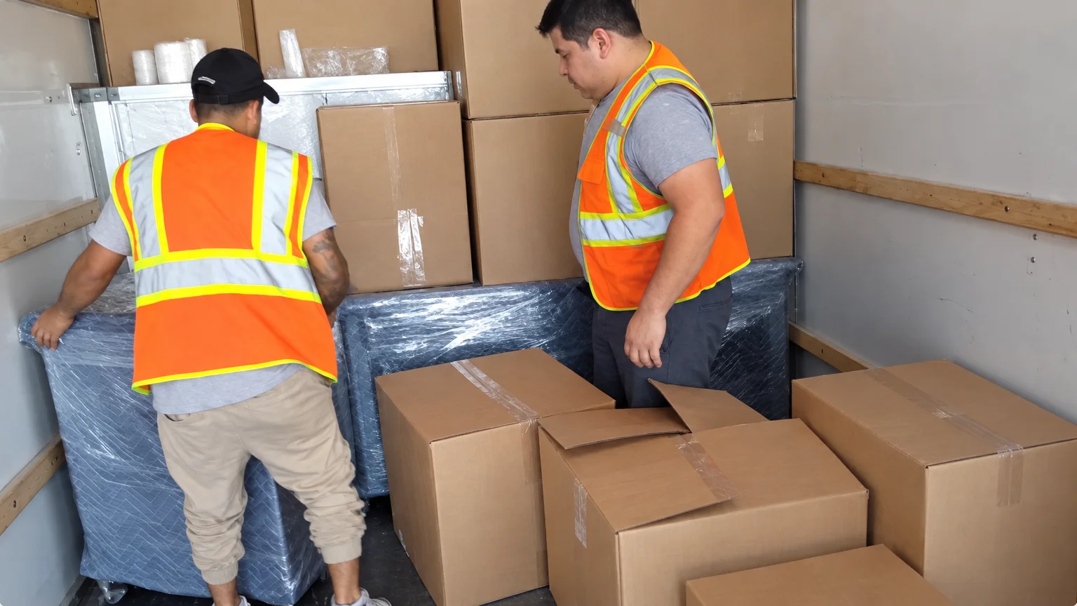 Moving truck being loaded for a scheduled relocation